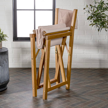 Waldo Classic Mid-Century Outdoor Acacia Wood Foldable Diamond-Quilted Back Director Chair with Cushion - JONATHAN Y